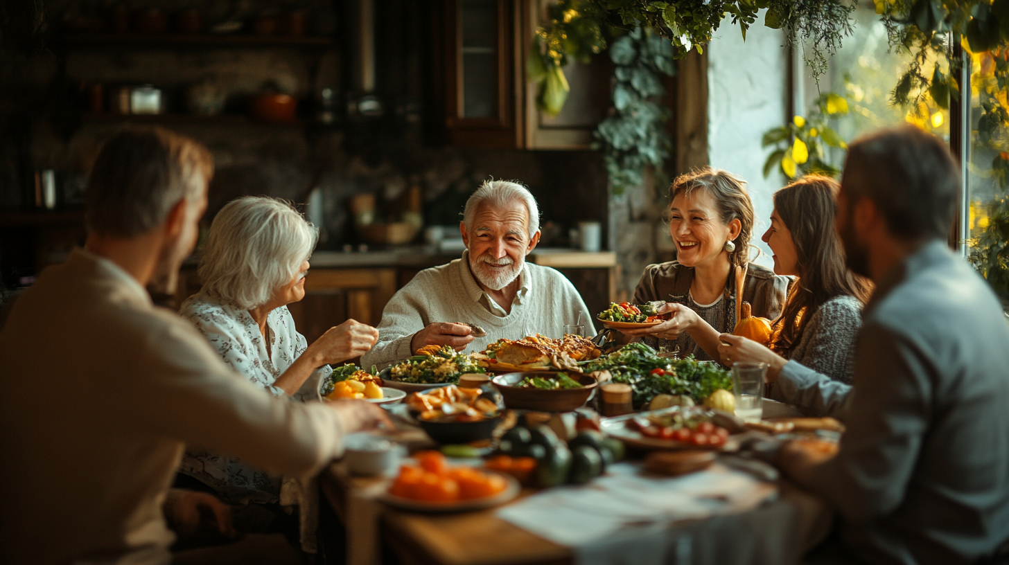 Група людей старшого віку насолоджується здоровою їжею